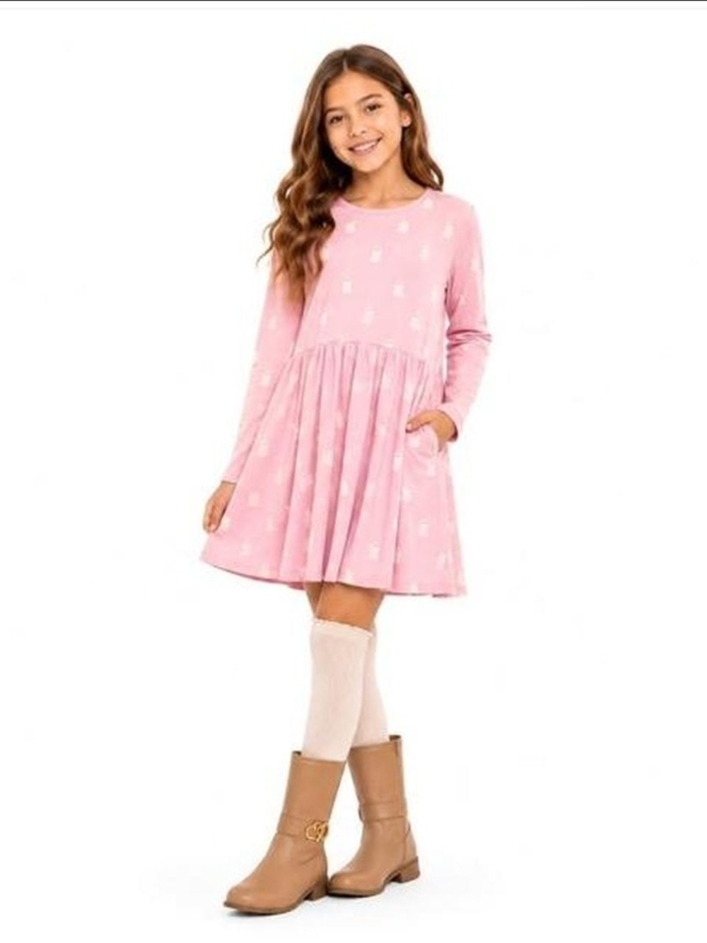 Cat & Jack Pink Long-Sleeve Swing Dress Size 10/12 NWT
